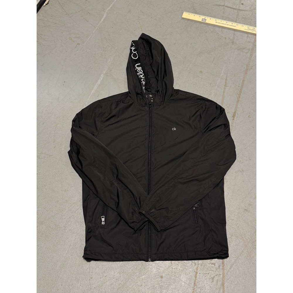 Calvin Klein Mens Repel Protect Windbreaker Jacket Black Hooded Full Zip Small